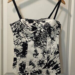 y2k Guess Women's Black and White Lace Vest Corset